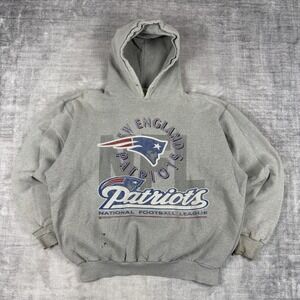 New England Patriots Sweatshirt Men XL Gray Vtg 90s Bulletin NFL Football Hoodie